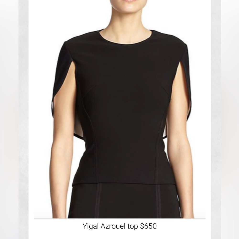 YIGAL AZROUEL Sz 6 Short Sleeve Cape Top Black White Sophisticated Chic Runway